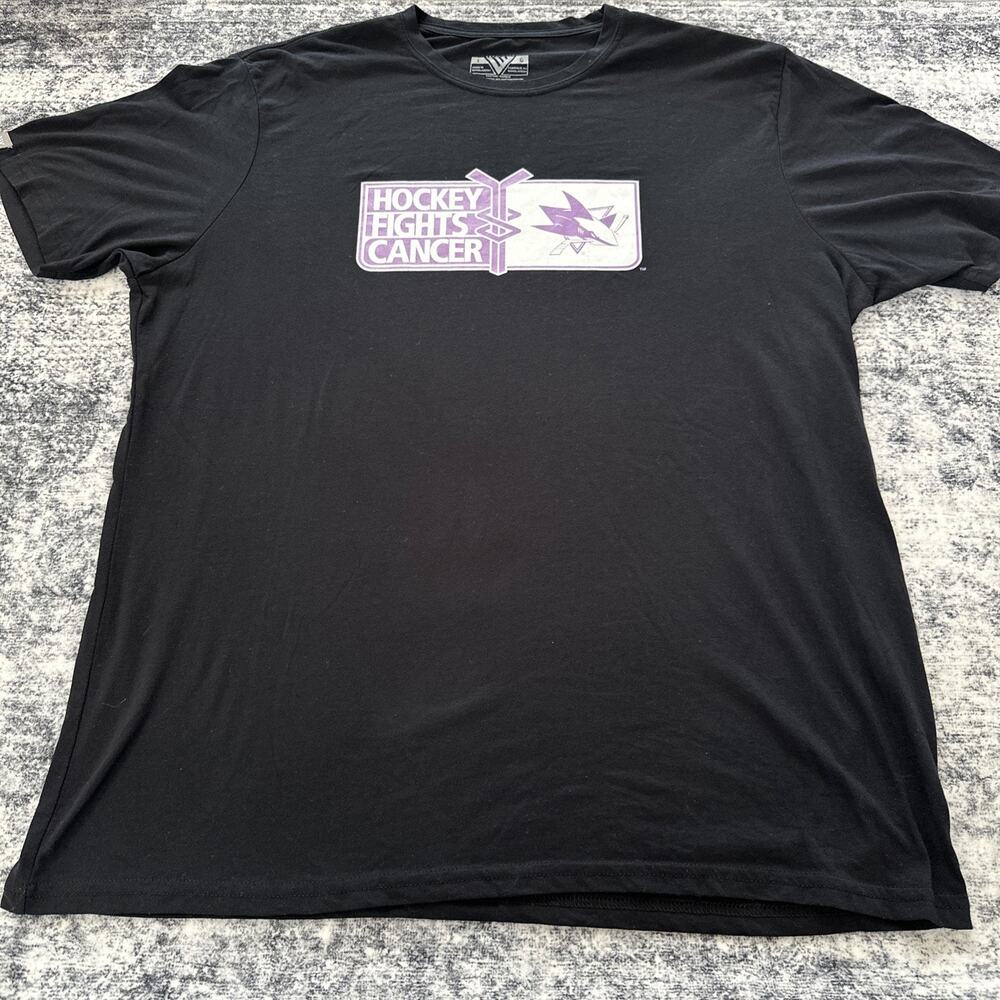 Large Hockey Fights Cancer San Jose Sharks Purple Shirt Adult Size Short Sleeve